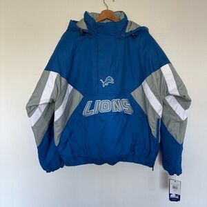 NEW Detroit Lions Jacket Mens Large Starter NFL Football Pullover Half Zip Blue